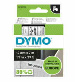 DYMO D1 tape 12 mm. sort/hvid 45013
