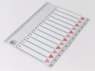 Plastregister A4 1-12 grå m/kartonforblad 15 stk/pk
