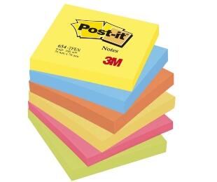 Post-it blokke 3M 76x76 mm Pastel gul-blå-rød-grøn 6 stk/pk