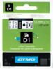 DYMO D1 tape 12mmx7 m. sort/hvid tape